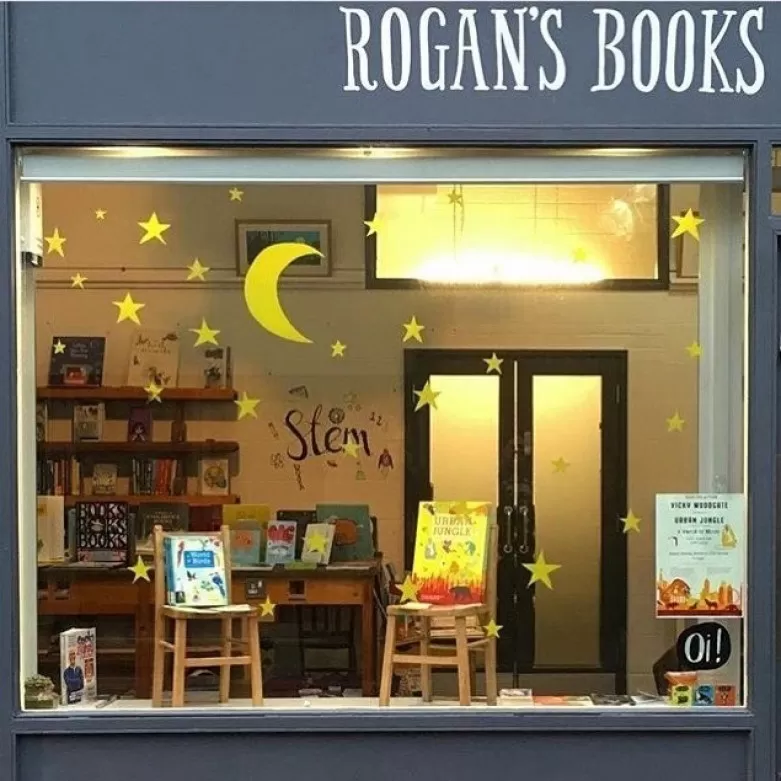 Photo of bookshop window Rogan's Books
